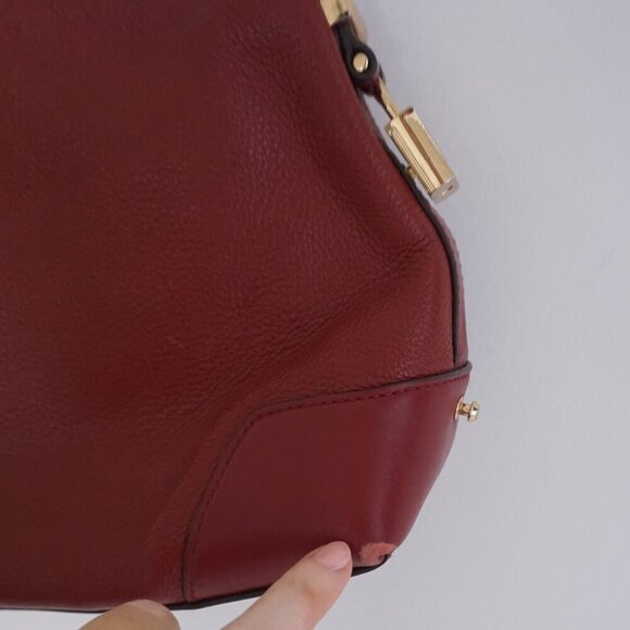 Michael Kors Burgundy Red Crosby Pebbled Leather Zip Closure Shoulder Bag Purse - Picture 12 of 16